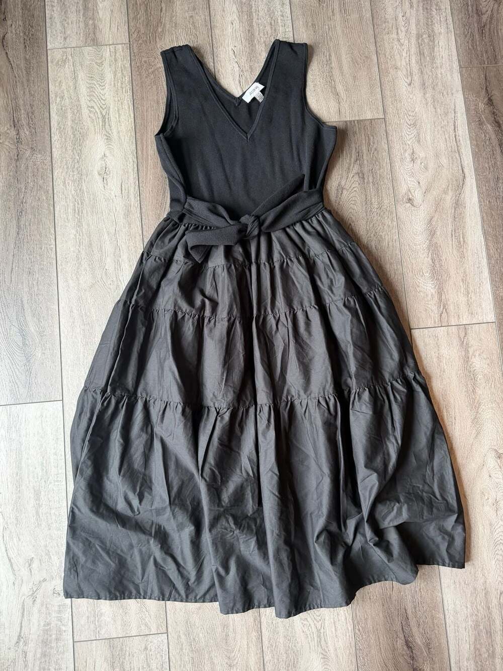 Jason Wu Tiered Midi Dress Size L Black Sleeveless V-Neck